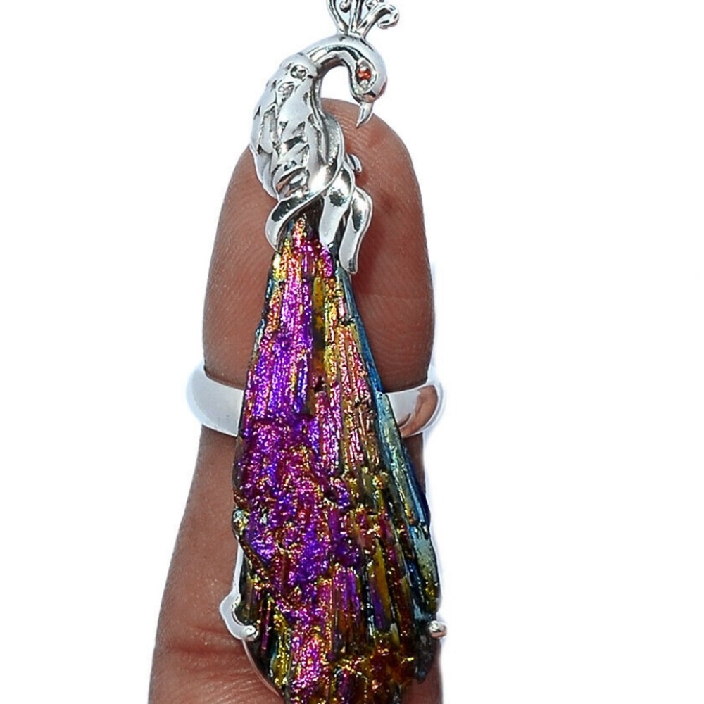 Peacock Rainbow Aura Kyanite Silver rings - Picture 10 of 11